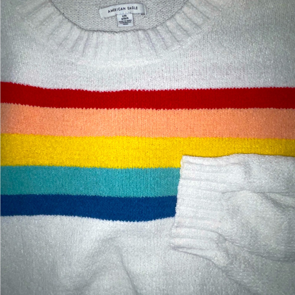 (L/XL) White/Multi-Color block American Eagle Sweater